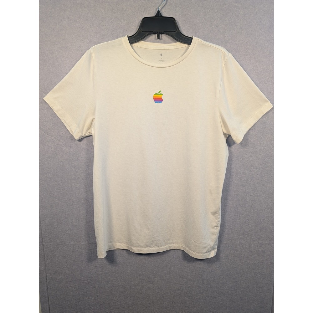 Apple T-Shirt Unisex Medium Cream Rainbow Logo Employee Exclusive Excellent